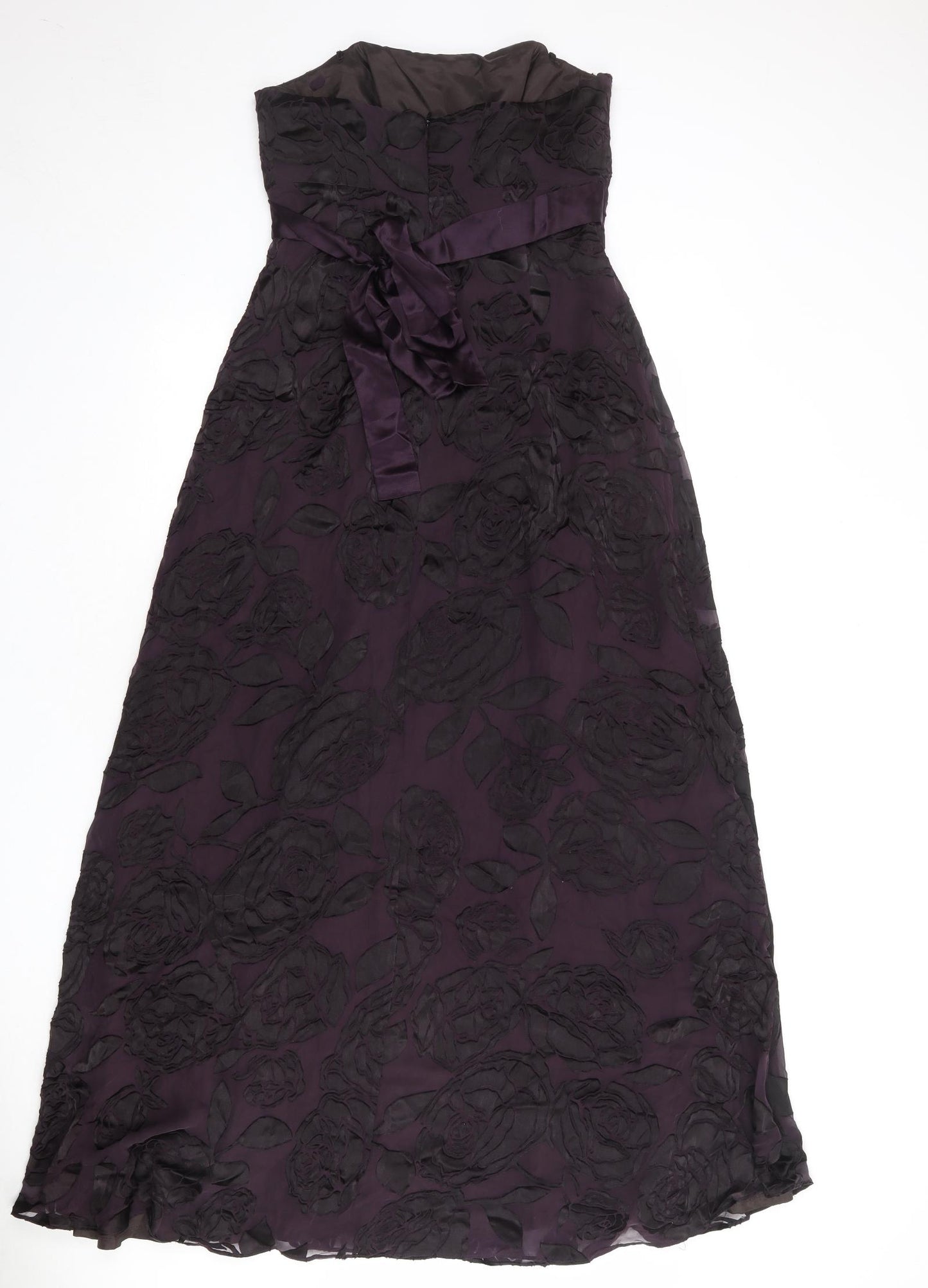 Beth Womens Purple Floral Viscose Ball Gown Size 12 Off the Shoulder Zip