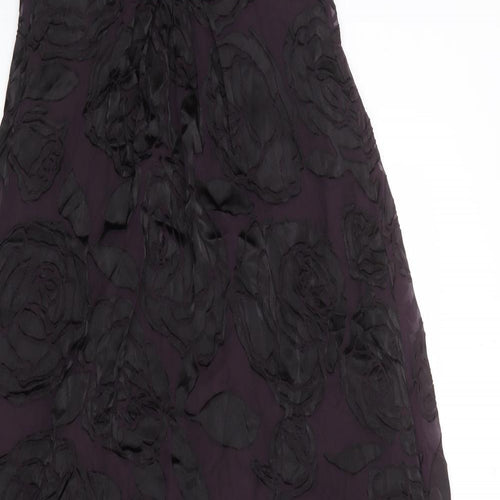 Beth Womens Purple Floral Viscose Ball Gown Size 12 Off the Shoulder Zip