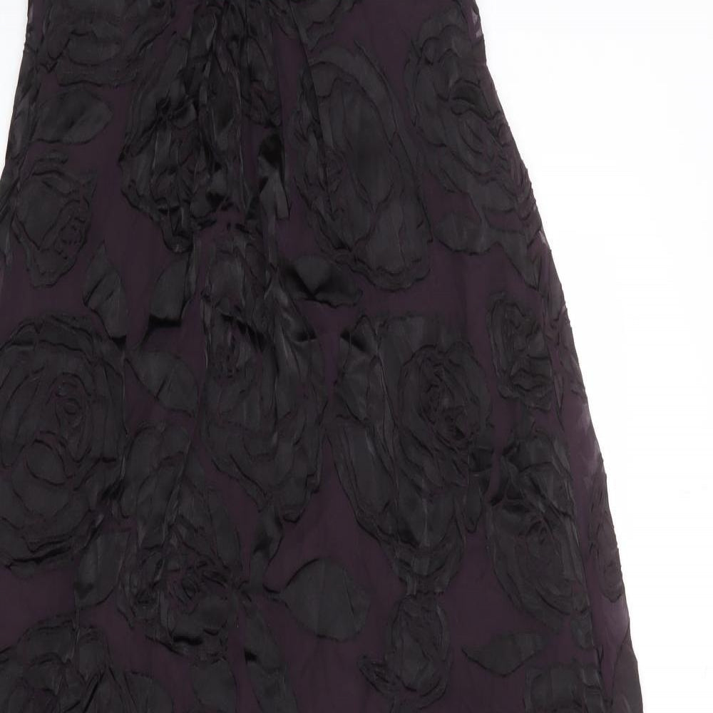 Beth Womens Purple Floral Viscose Ball Gown Size 12 Off the Shoulder Zip