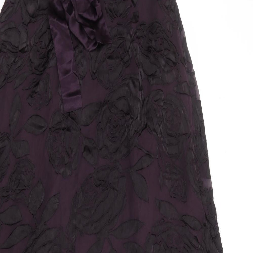 Beth Womens Purple Floral Viscose Ball Gown Size 12 Off the Shoulder Zip