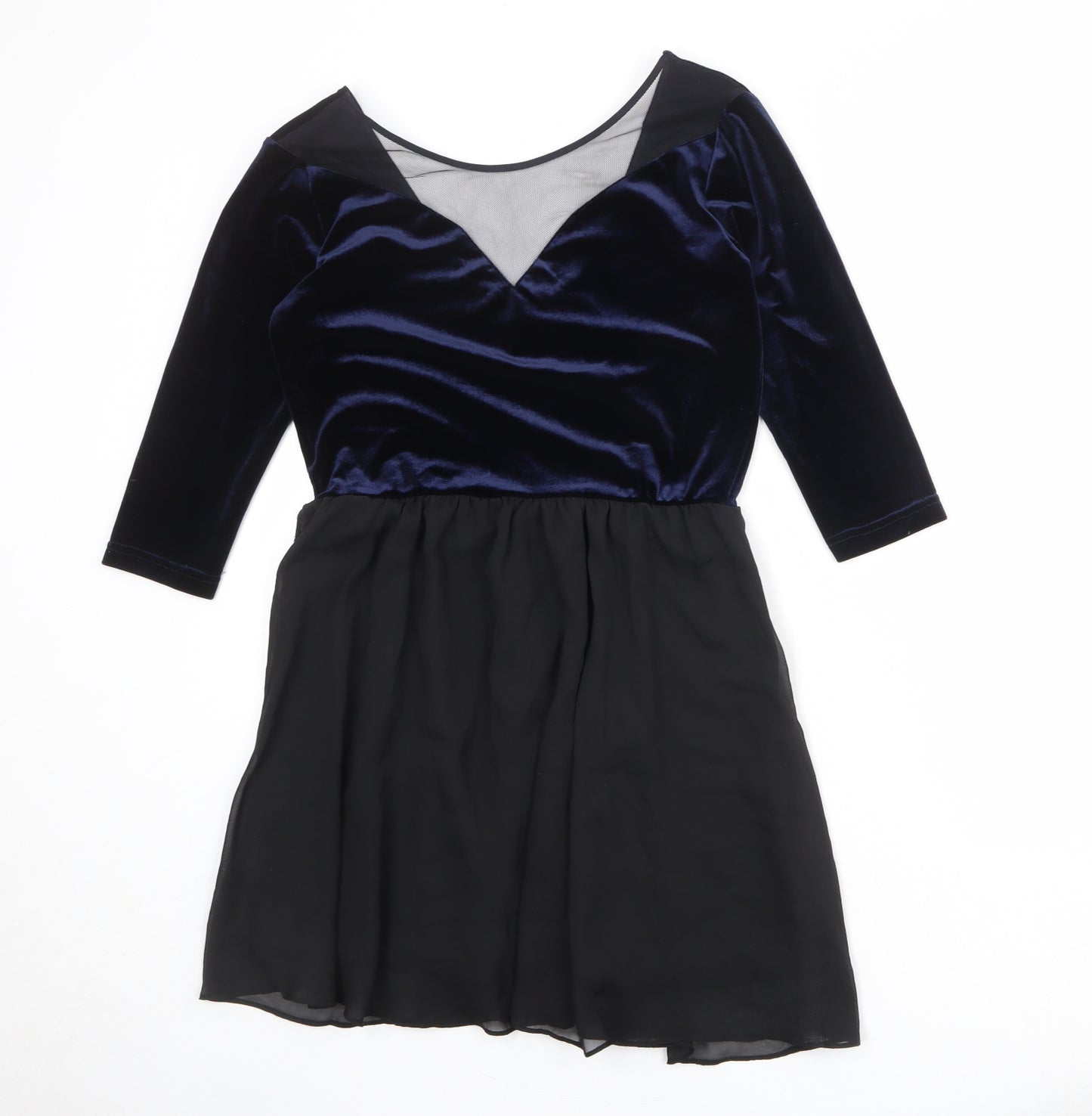 Divided by H&M Womens Black Colourblock Polyester Fit & Flare Size 14 Round Neck Pullover
