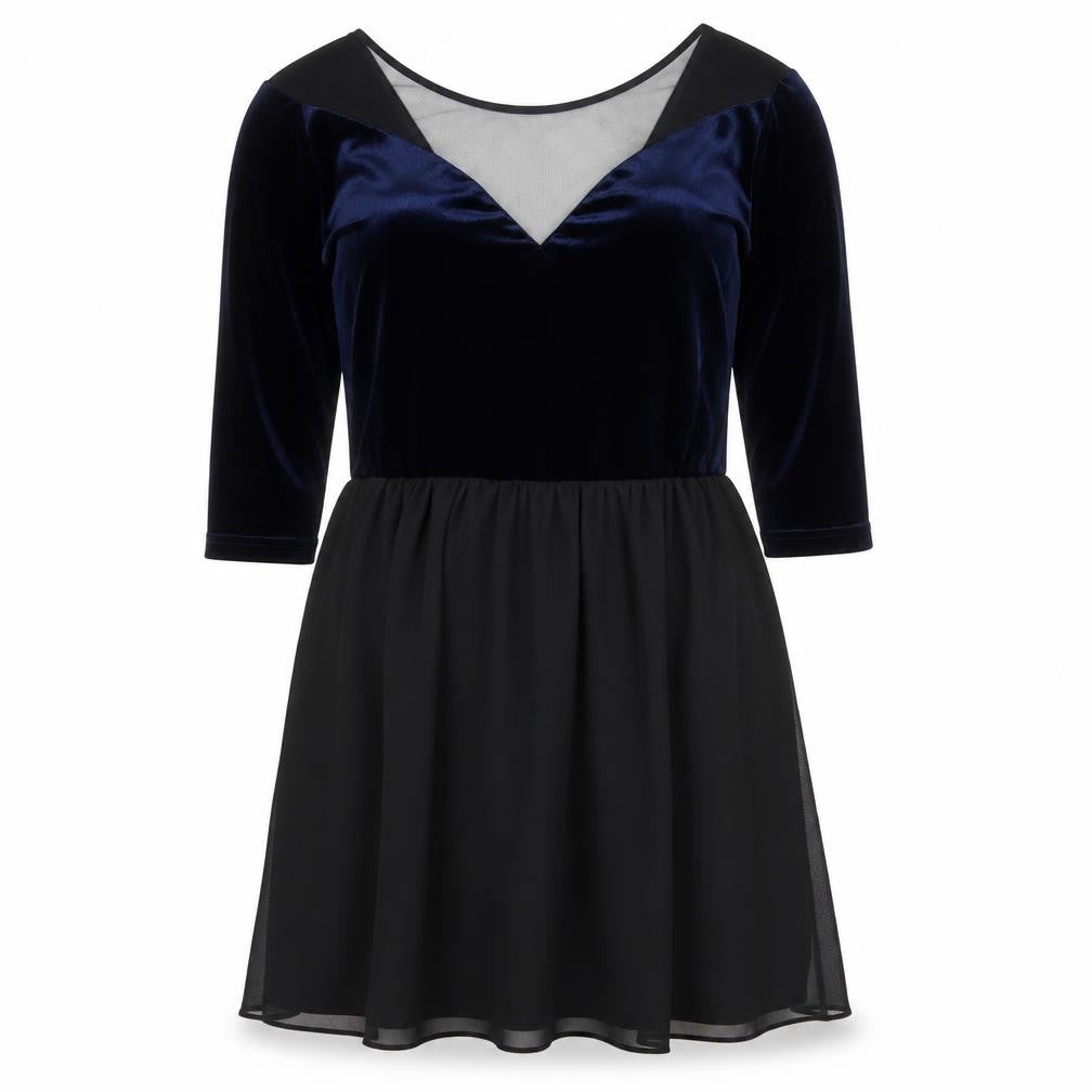 Front view of Divided by H&M women’s black colourblock polyester fit & flare, size UK 14, round neck pullover