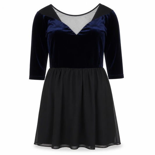 Front view of Divided by H&M women’s black colourblock polyester fit & flare, size UK 14, round neck pullover