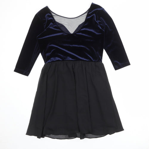 Divided by H&M Womens Black Colourblock Polyester Fit & Flare Size 14 Round Neck Pullover