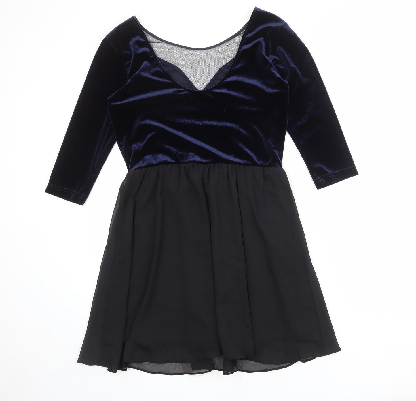 Divided by H&M Womens Black Colourblock Polyester Fit & Flare Size 14 Round Neck Pullover