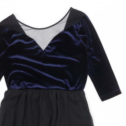 Divided by H&M Womens Black Colourblock Polyester Fit & Flare Size 14 Round Neck Pullover