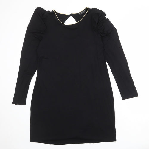 Dorothy Perkins Womens Black Viscose A-Line Size 16 Round Neck Button