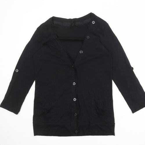Marks and Spencer Womens Black V-Neck Cotton Cardigan Jumper Size 14