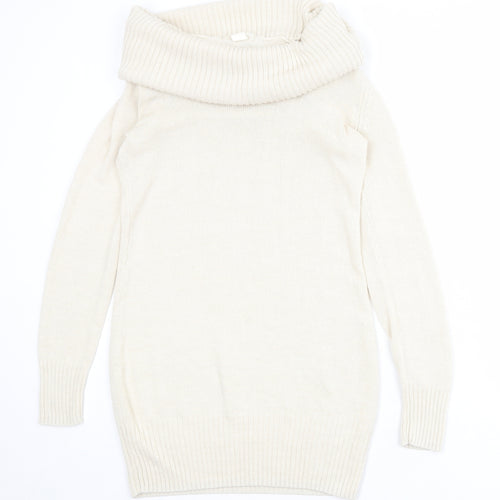 H&M Womens Beige Acrylic Jumper Dress Size M Roll Neck Pullover