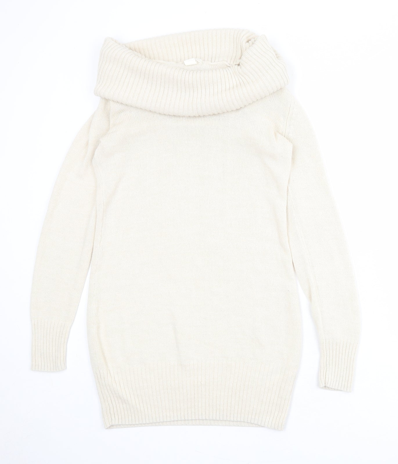 H&M Womens Beige Acrylic Jumper Dress Size M Roll Neck Pullover