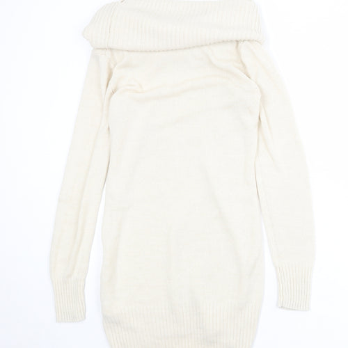 H&M Womens Beige Acrylic Jumper Dress Size M Roll Neck Pullover