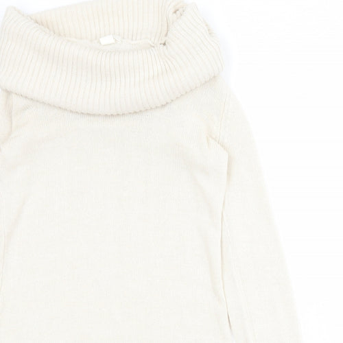 H&M Womens Beige Acrylic Jumper Dress Size M Roll Neck Pullover