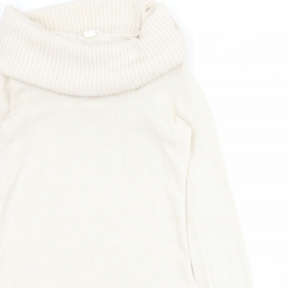 H&M Womens Beige Acrylic Jumper Dress Size M Roll Neck Pullover