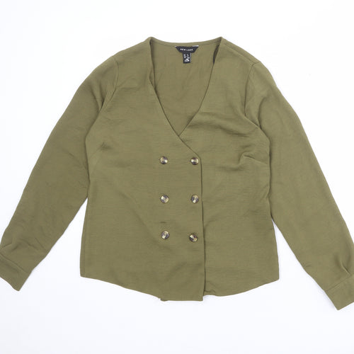 New Look Womens Green Polyester Basic Button-Up Size 8 V-Neck