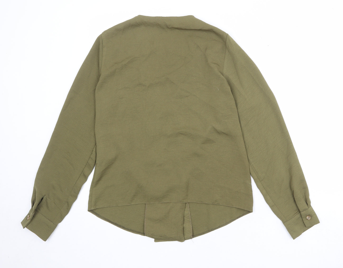 New Look Womens Green Polyester Basic Button-Up Size 8 V-Neck