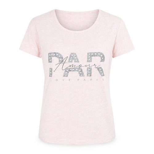 Kafkame Womens Pink 100% Cotton Basic T-Shirt Size M Round Neck - Paris