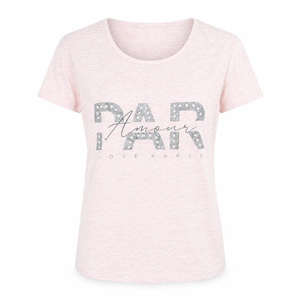 Kafkame Womens Pink 100% Cotton Basic T-Shirt Size M Round Neck - Paris