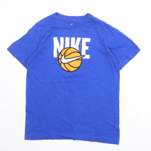 Nike Boys Blue Polyester Basic T-Shirt Size L Round Neck Pullover - Basketball