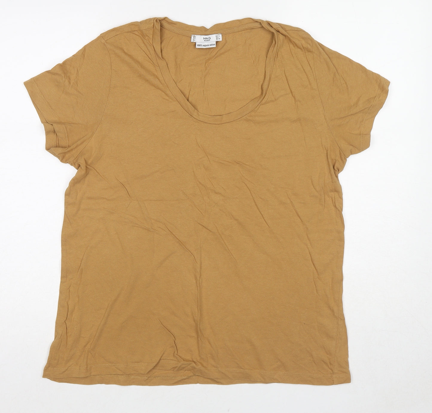 Mango Womens Beige Cotton Basic T-Shirt Size XL Round Neck