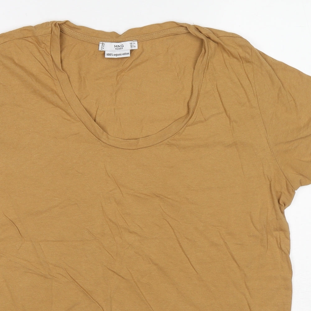 Mango Womens Beige Cotton Basic T-Shirt Size XL Round Neck