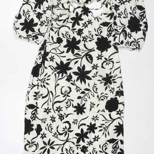 Zara Womens Multicoloured Floral Viscose A-Line Size L V-Neck Zip
