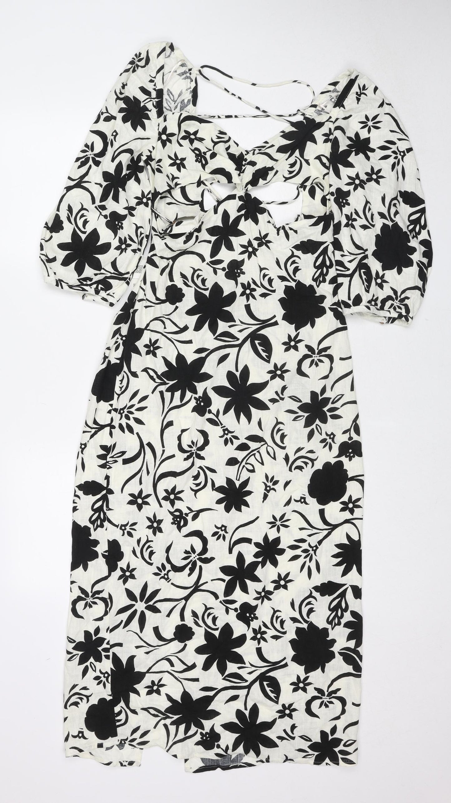 Zara Womens Multicoloured Floral Viscose A-Line Size L V-Neck Zip