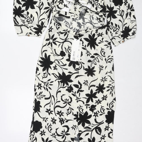 Zara Womens Multicoloured Floral Viscose A-Line Size L V-Neck Zip