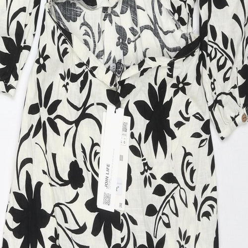 Zara Womens Multicoloured Floral Viscose A-Line Size L V-Neck Zip