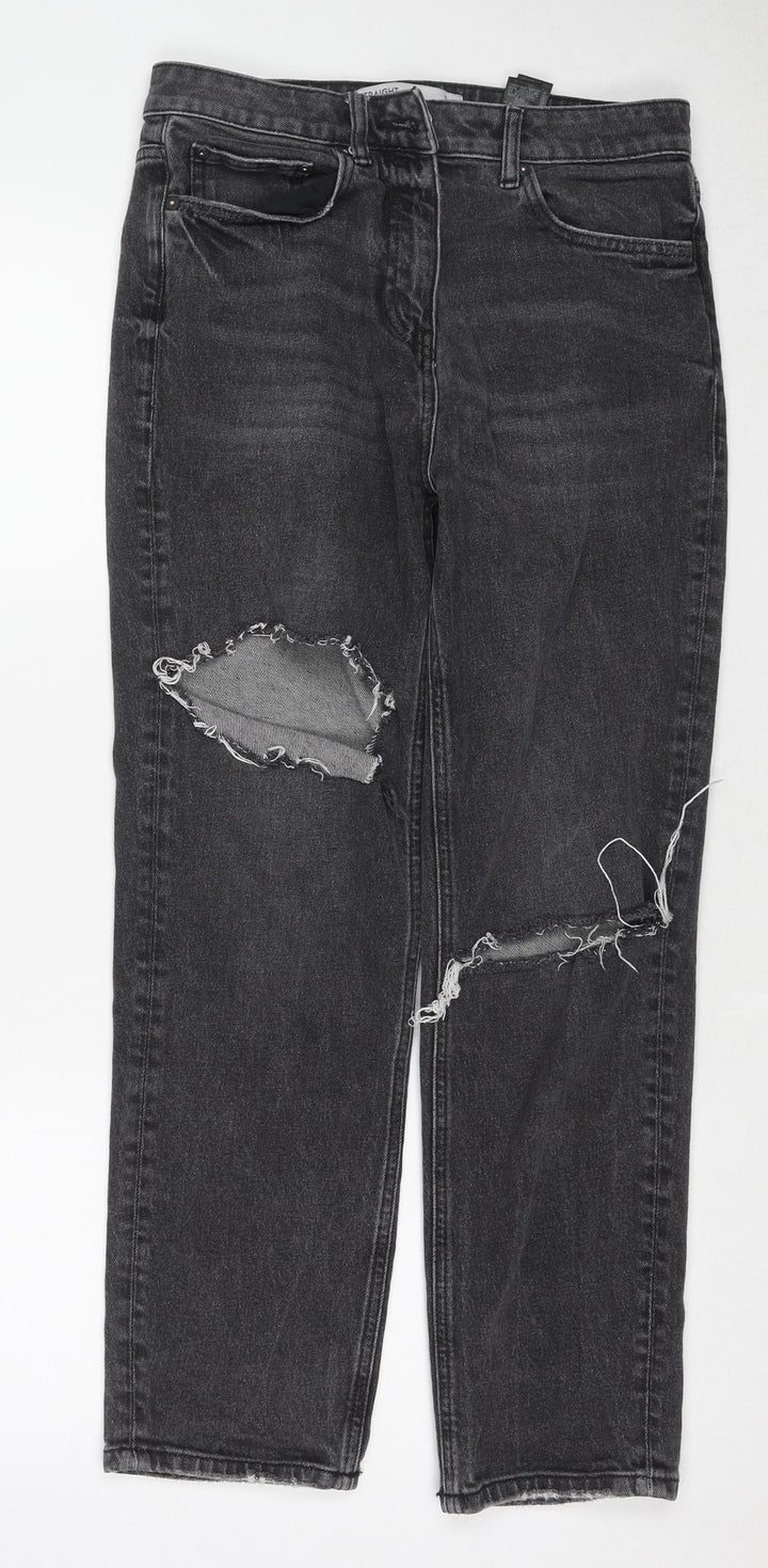 NEXT Womens Black Cotton Straight Jeans Size 10 Regular Button