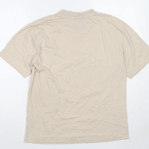 COLLUSION Mens Beige Cotton T-Shirt Size S Round Neck