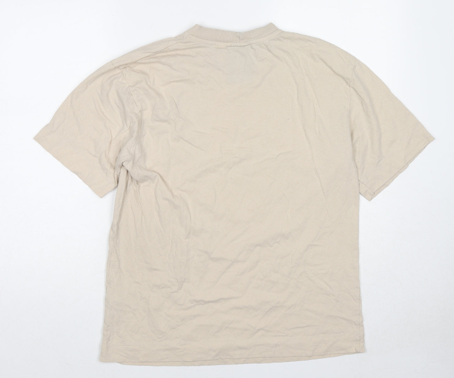 COLLUSION Mens Beige Cotton T-Shirt Size S Round Neck