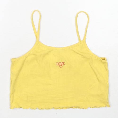River Island Girls Yellow Cotton Cropped Tank Size 13-14 Years Round Neck Pullover - Love