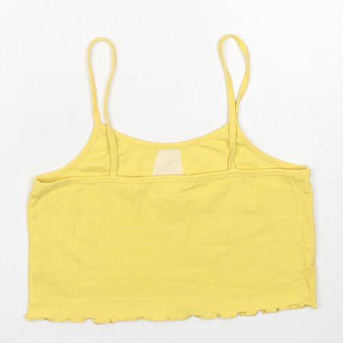 River Island Girls Yellow Cotton Cropped Tank Size 13-14 Years Round Neck Pullover - Love