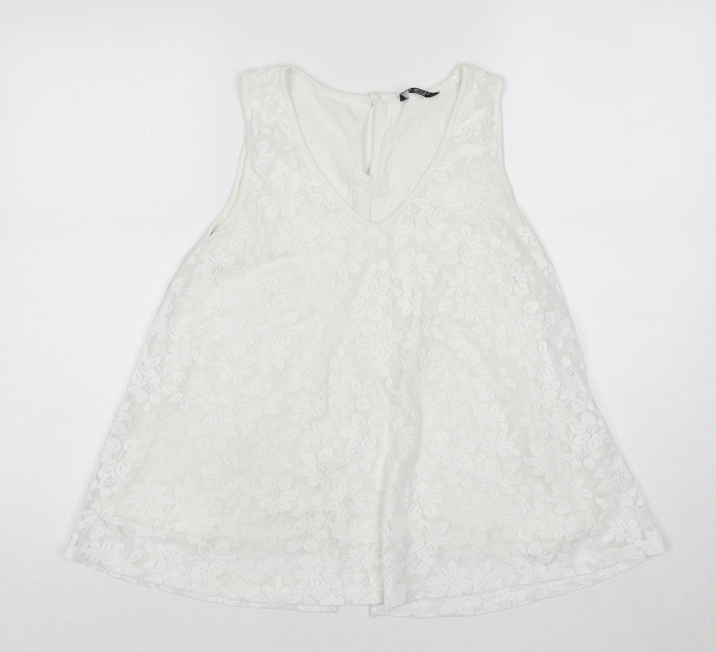 Select Womens White Floral Viscose Basic Tank Size 12 V-Neck