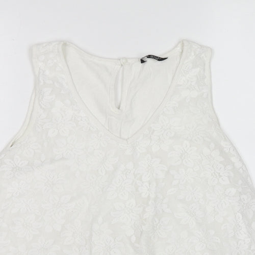Select Womens White Floral Viscose Basic Tank Size 12 V-Neck