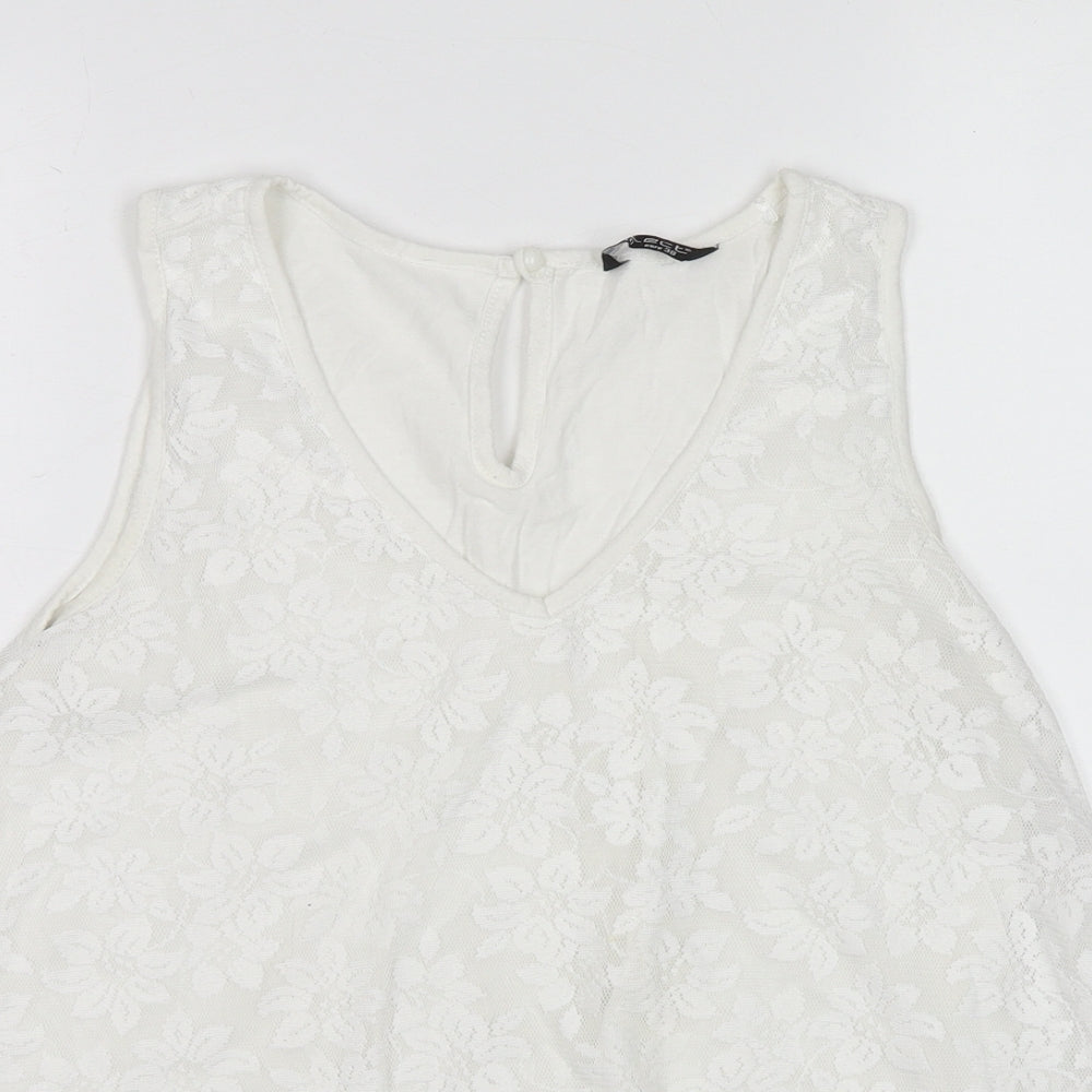 Select Womens White Floral Viscose Basic Tank Size 12 V-Neck