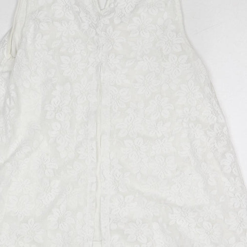 Select Womens White Floral Viscose Basic Tank Size 12 V-Neck