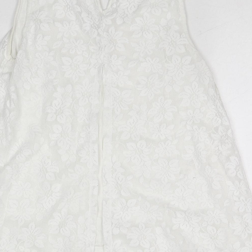 Select Womens White Floral Viscose Basic Tank Size 12 V-Neck