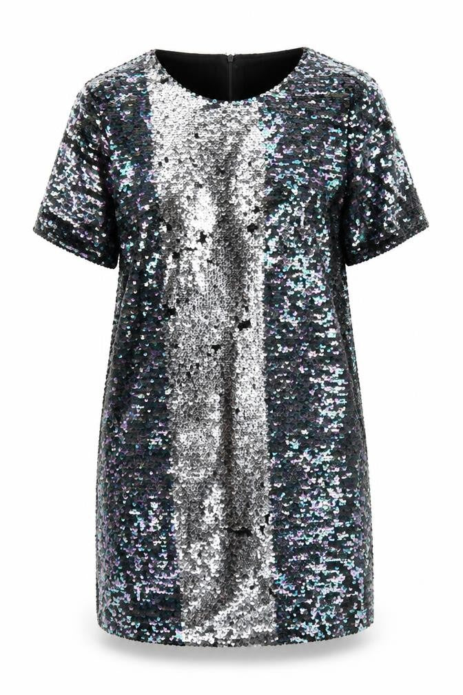 Front view of Glamorous women’s black polyester a-line, size S, round neck zip - reversible sequin