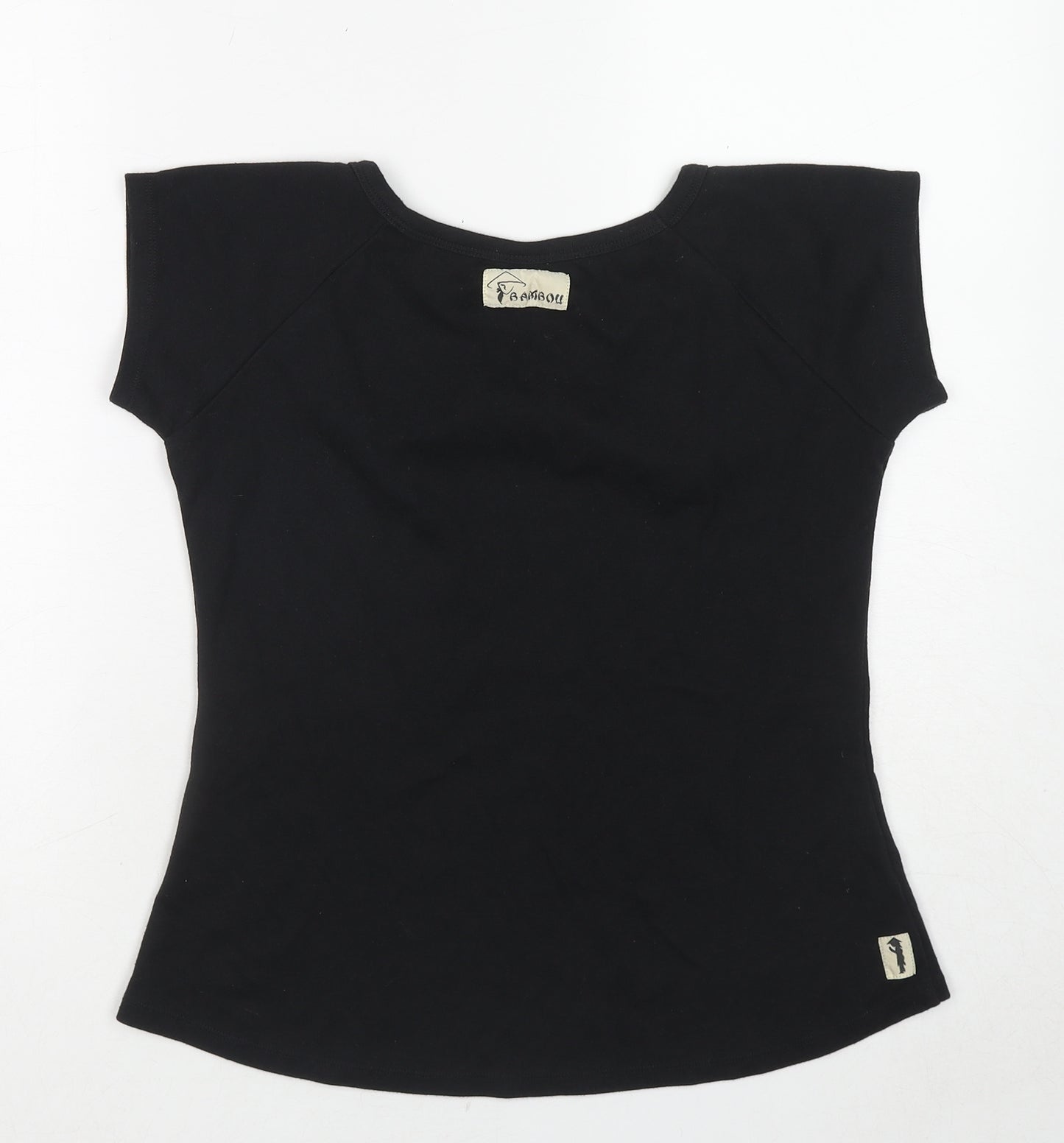 Bamboii Womens Black Cotton Basic T-Shirt Size XL Boat Neck