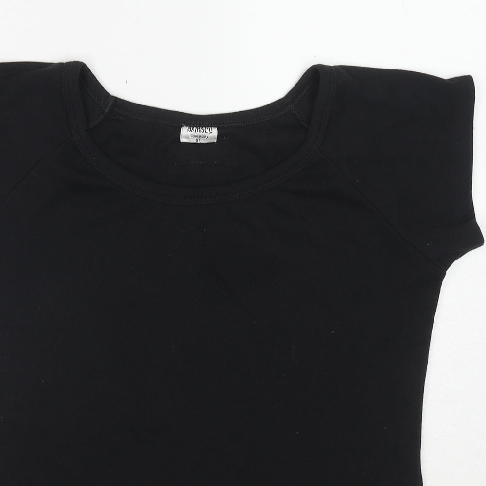 Bamboii Womens Black Cotton Basic T-Shirt Size XL Boat Neck