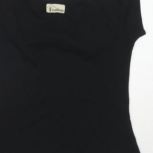 Bamboii Womens Black Cotton Basic T-Shirt Size XL Boat Neck