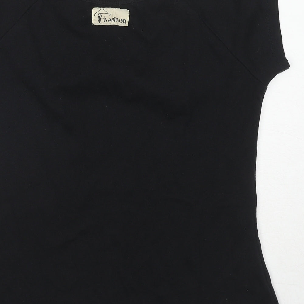 Bamboii Womens Black Cotton Basic T-Shirt Size XL Boat Neck