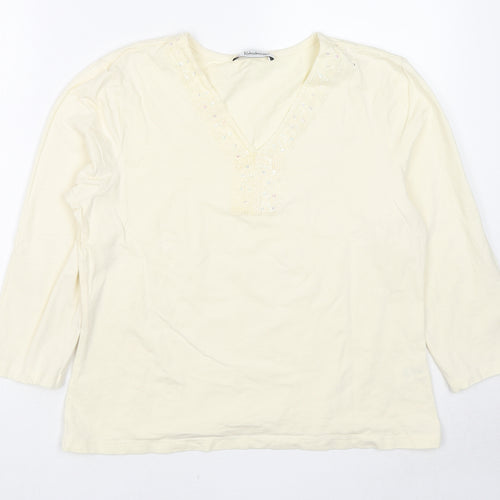 Kaleidoscope Womens Ivory Cotton Basic T-Shirt Size 16 V-Neck