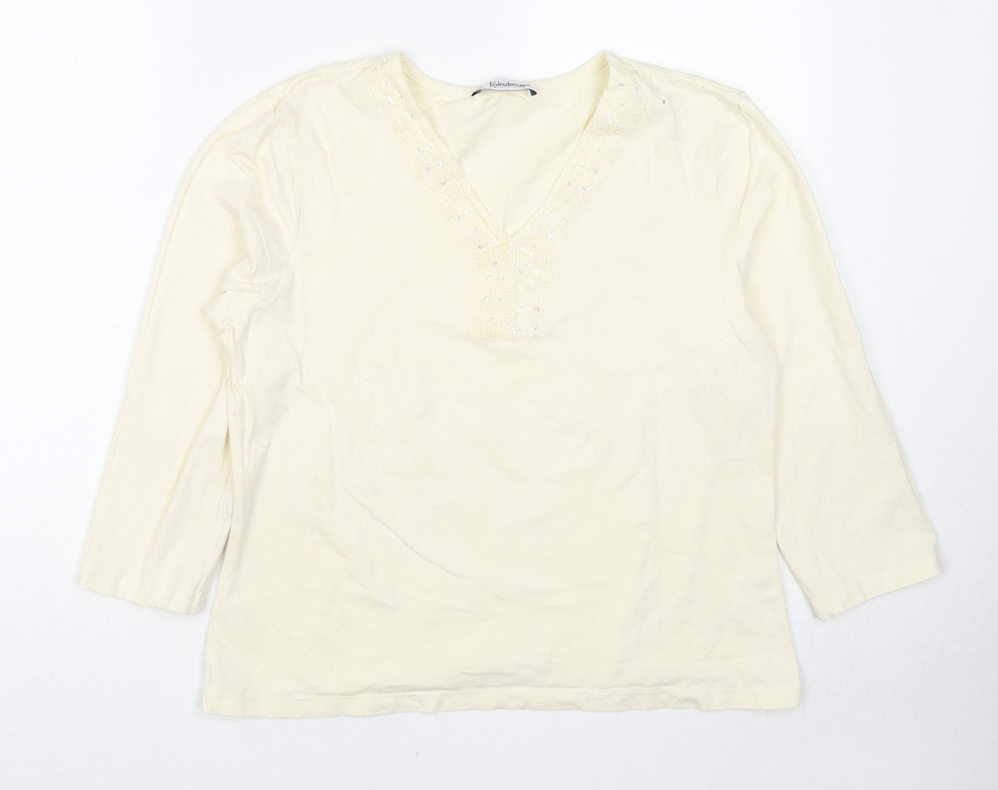 Kaleidoscope Womens Ivory Cotton Basic T-Shirt Size 16 V-Neck
