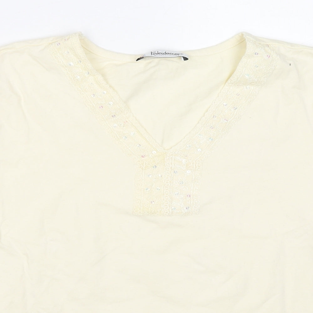 Kaleidoscope Womens Ivory Cotton Basic T-Shirt Size 16 V-Neck
