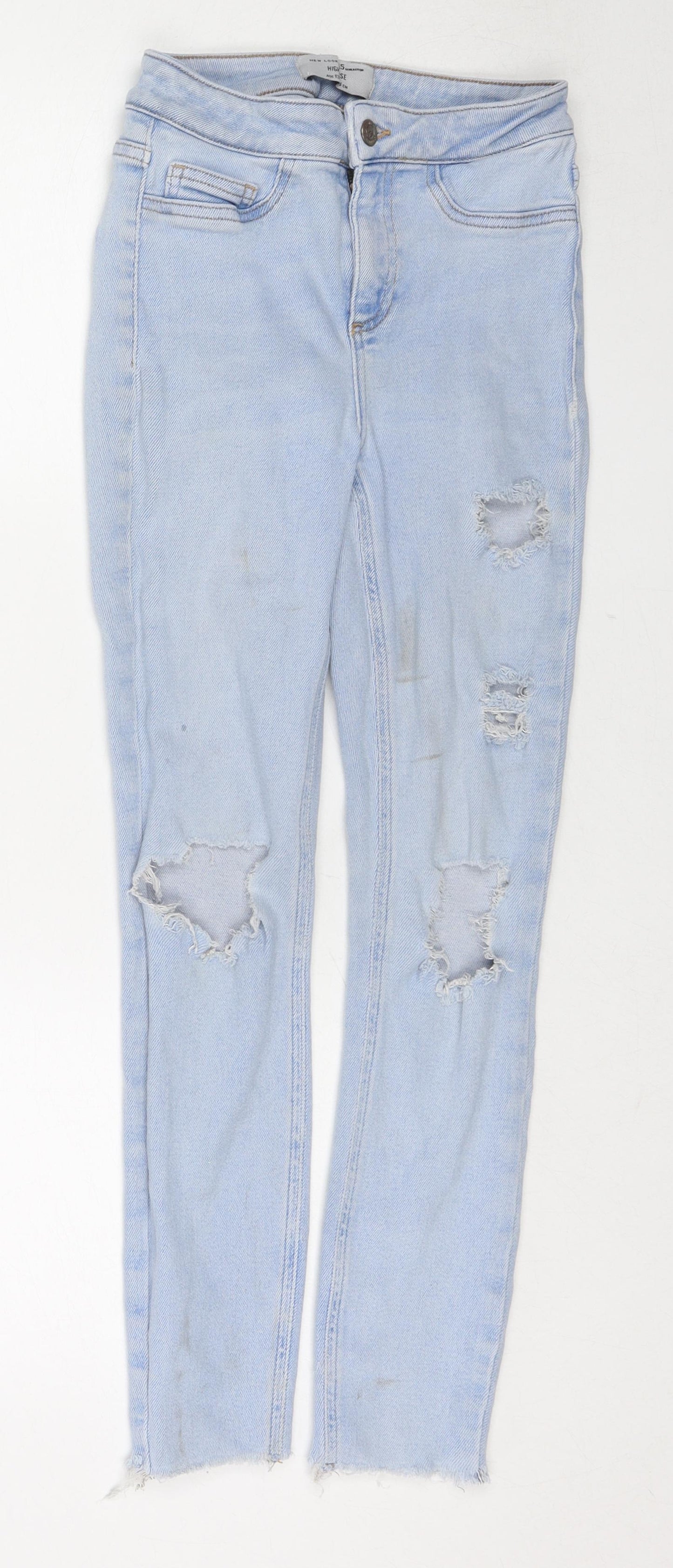 River Island Girls Blue Cotton Skinny Jeans Size 13 Years Regular Button - Distressed