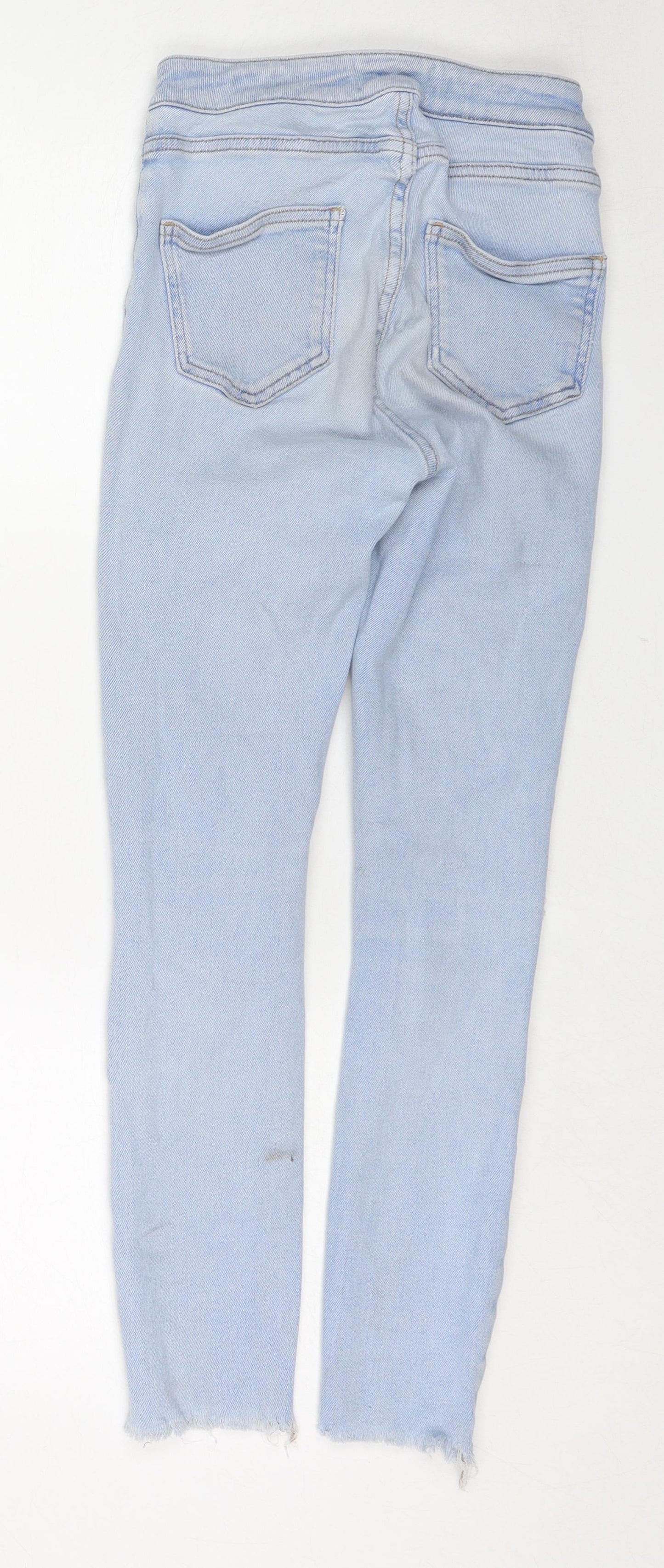 River Island Girls Blue Cotton Skinny Jeans Size 13 Years Regular Button - Distressed