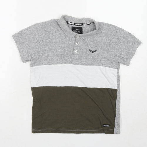 Threaboys Boys Grey Colourblock Cotton Basic Polo Size 9-10 Years Collared Pullover