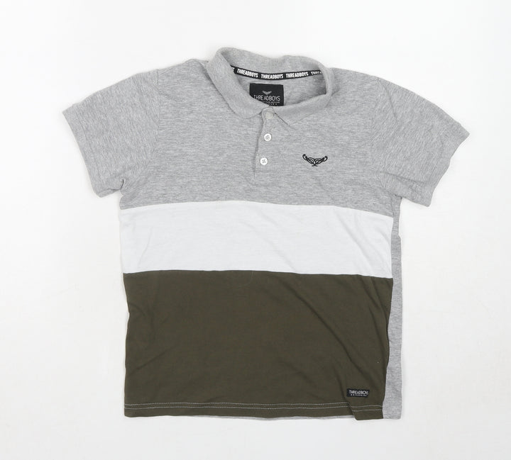 Threaboys Boys Grey Colourblock Cotton Basic Polo Size 9-10 Years Collared Pullover